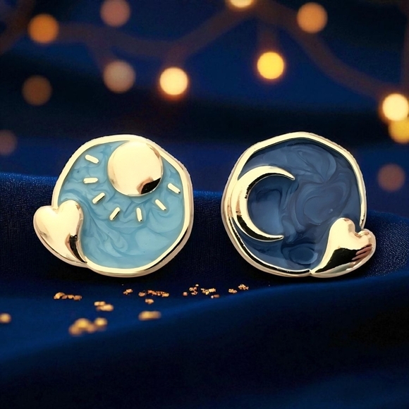 ποΈMinimalist Sun & Moon Enamel Earrings | 925 Silver Posts | Vintage Style ππ - Picture 5 of 10